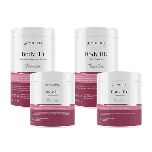 KIT BODY HD-GOMA ESFOLIANTE, CREME HIPEREMIANTE, GEL CRIOTERÁPICO, CREME REDUTOR